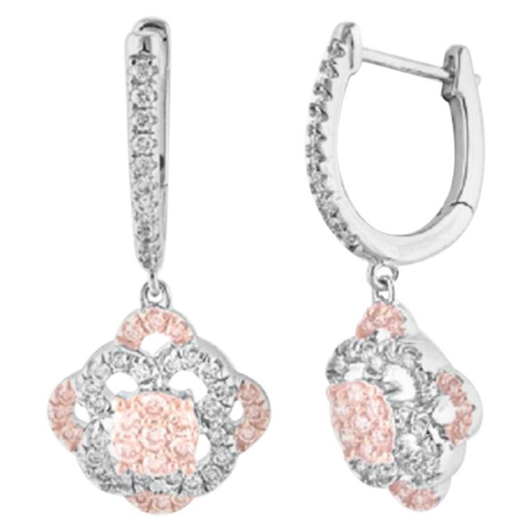 TJD 1/2 Cts. Nat. Pink Rosé 
White Diamond 18K 2-Tone Gold Floral Drop Earrings