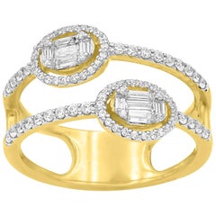 TJD, bague à la mode à tige fendue en or 14 carats avec diamants taille baguette et rond de 1/2 carat