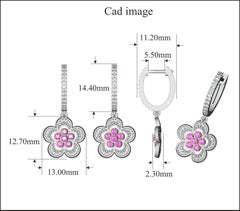 TJD 1/2Carat Nat. Pink Rosé and White Diamond 18K White Gold Floral Drop Earring