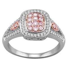 TJD 1/2Carat Nat. Hochzeitsring, rosa rosa Rosé & weißer Diamant, 18 Karat 2 Tone Gold, Kissenschliff