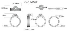 TJD 1/2Carat Round & Baguette Diamond 14 Karat White Gold Floral Bridal Set Ring