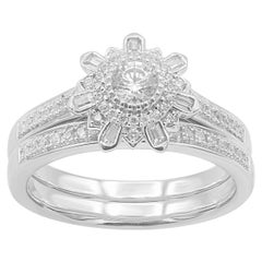 TJD 1/2Carat Round
Baguette Diamond 14 Karat White Gold Floral Bridal Set Ring