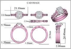 TJD 1/2Carat Round & Baguette Diamond 14K Rose Gold Petal Stackable Bridal Ring