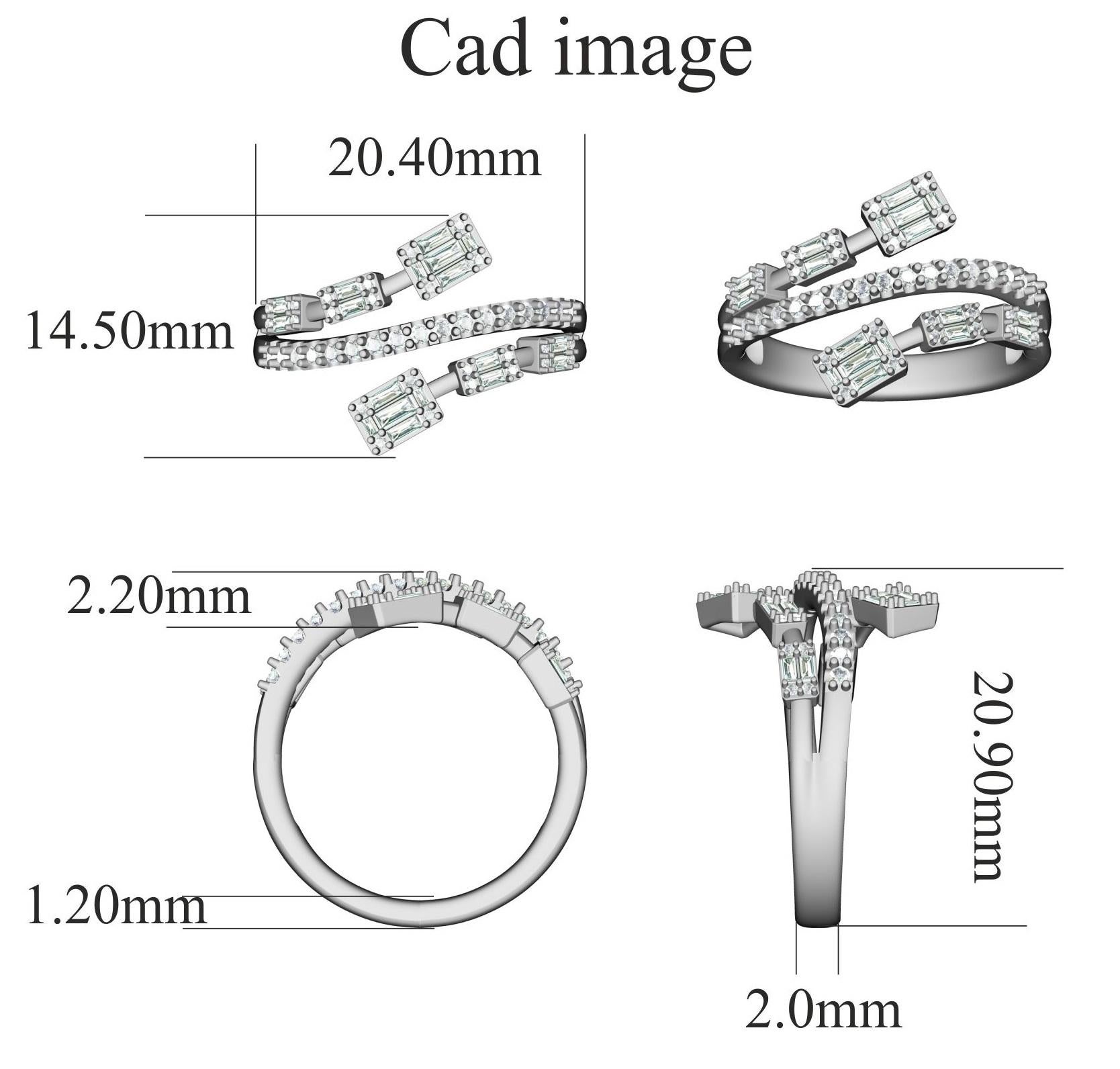 Ein bedeutungsvolles Symbol für Ihr unermüdliches Engagement. Der Ring ist aus 14-karätigem Weißgold gefertigt und verfügt über runde Brillanten 41 und Baguette - 18 weiße Diamanten, Prong gesetzt glänzt in H-I Farbe I2 Klarheit und eine