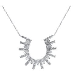 TJD 1/2Carat Runder & Baguette-Diamant 14K Weißgold Designer-Anhänger mit Kette