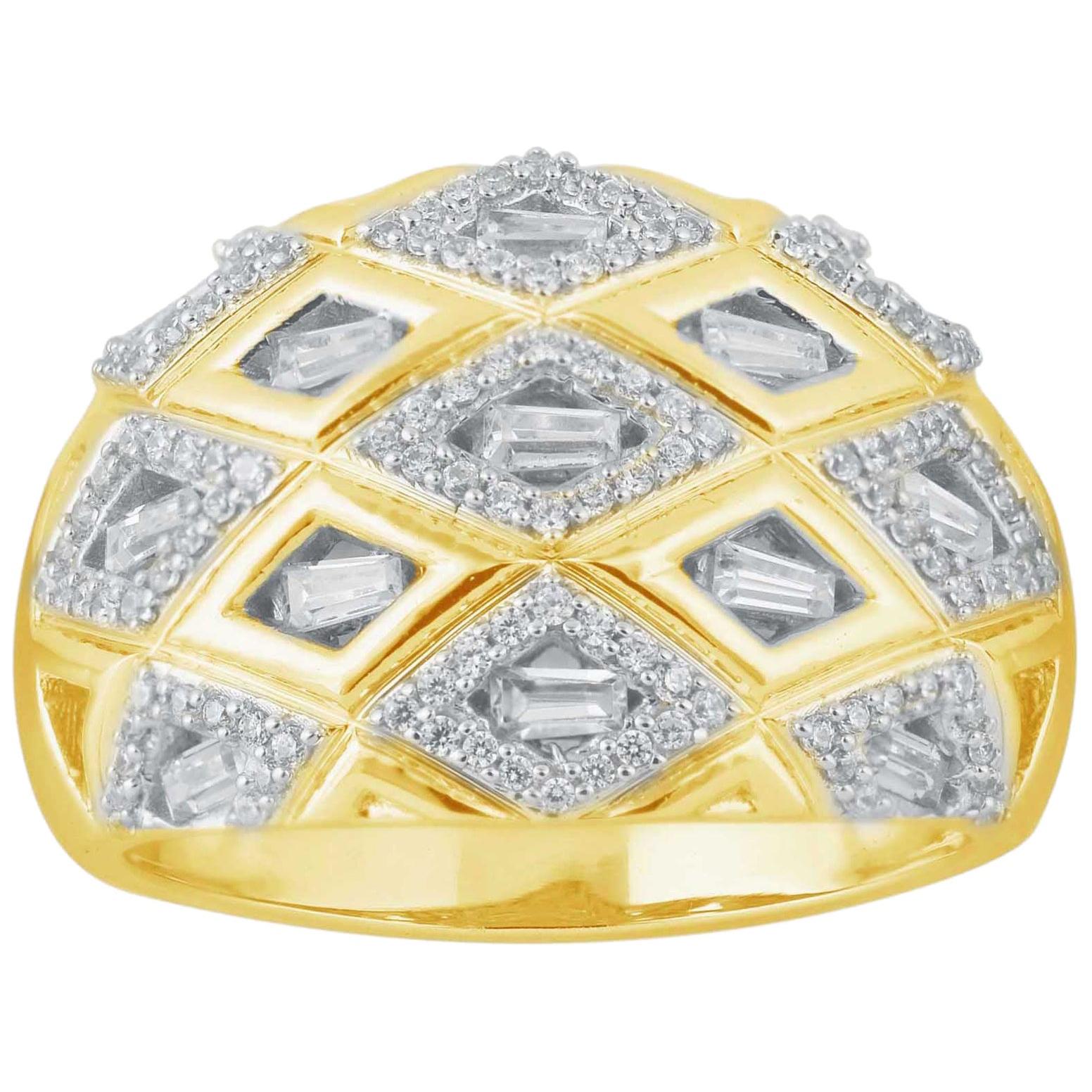 TJD 1/2Carat Round/Baguette Diamond 14k Yellow Dome Shape Art Deco Style Ring