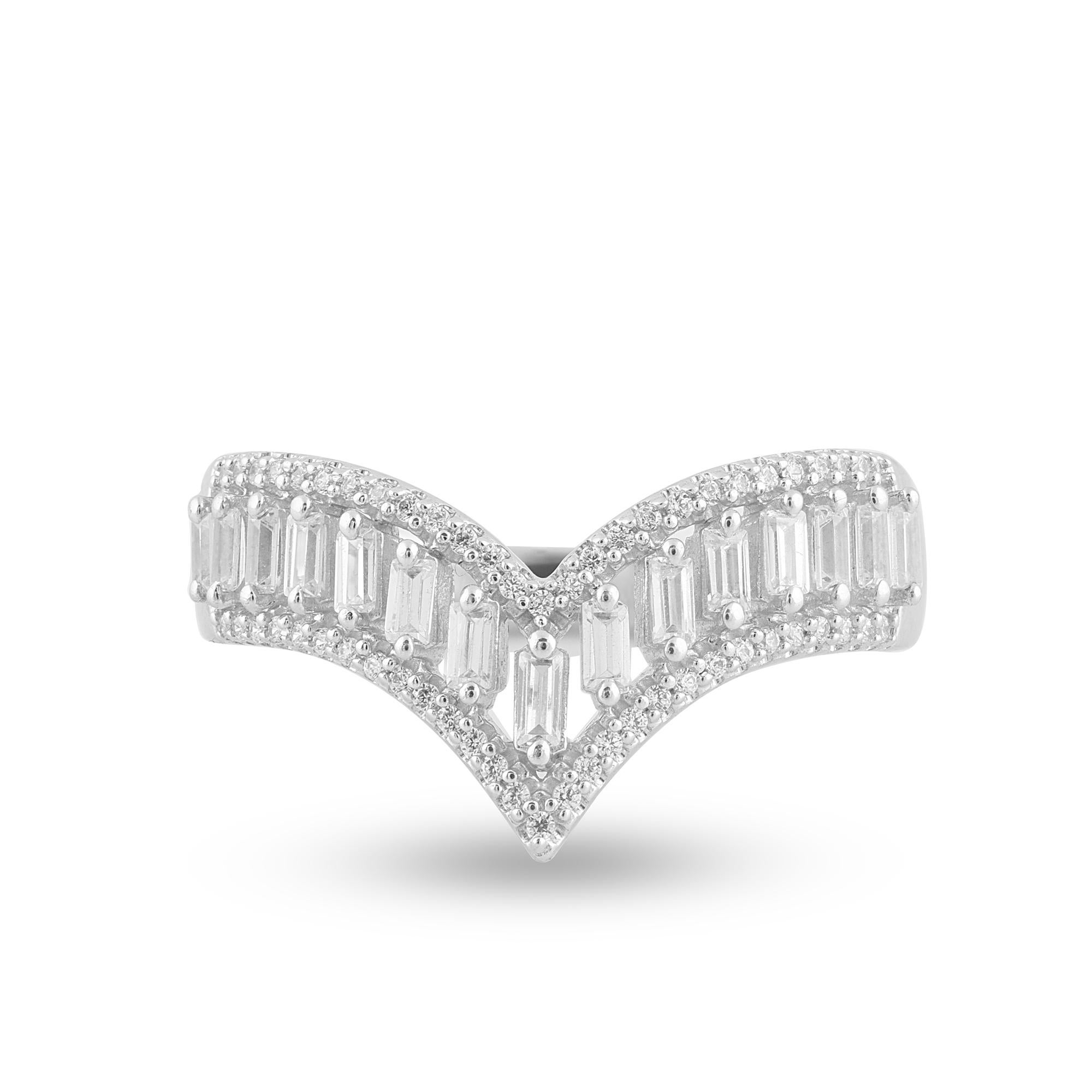 Baguette Cut TJD 1/2Carat Round & Baguette Diamond Curve Shaped 14K White Gold Wedding Band For Sale