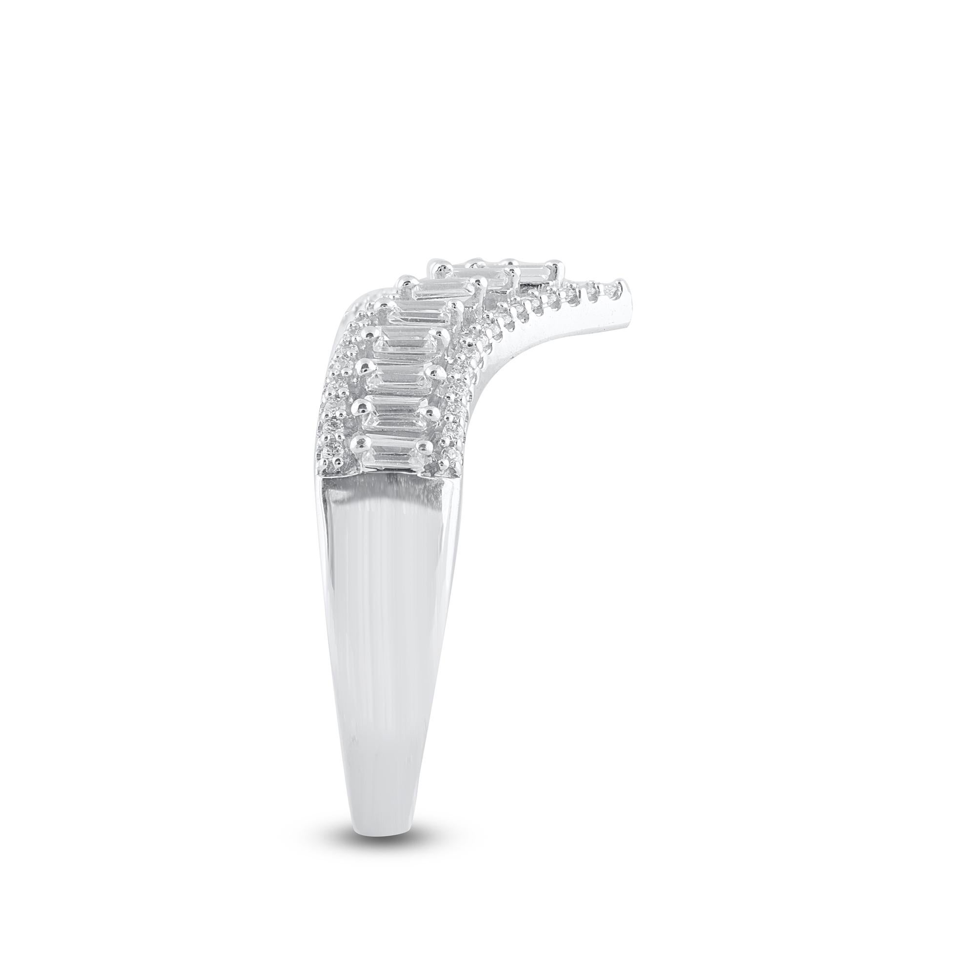 TJD 1/2Carat Round & Baguette Diamond Curve Shaped 14K White Gold Wedding Band In New Condition For Sale In New York, NY
