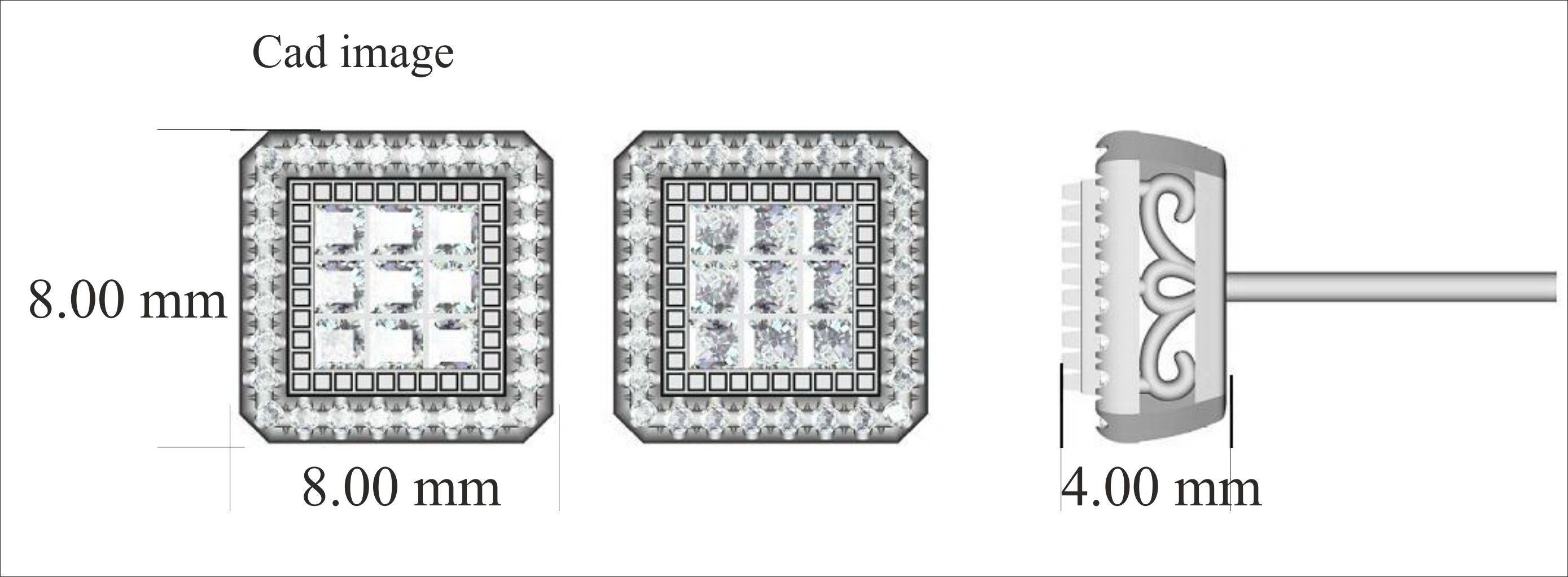 Ces boucles d'oreilles à monture carrée confèrent à vos tenues décontractées une touche d'éclat supplémentaire. Réalisée en or blanc 14 carats, cette boucle d'oreille est ornée de 56 diamants ronds et de 18 diamants de taille princesse sertis en