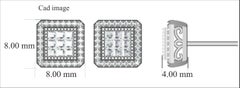 TJD 1/2Carat Round/Princess Cut Diamond 14K WhiteGold Square Frame Stud Earrings