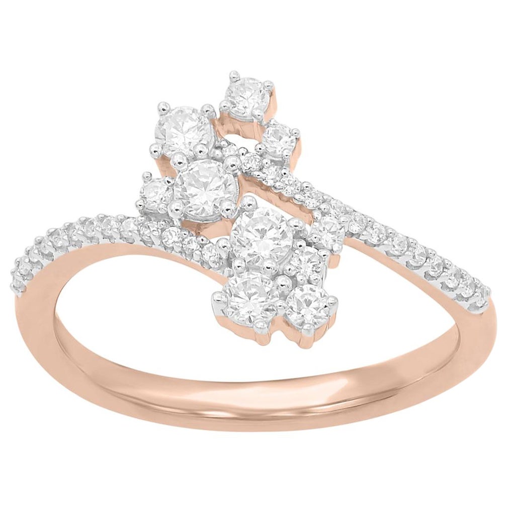 TJD 1/2Carat Scattered Diamond 14K Rose Gold By-Pass Cross-over Engagement Ring For Sale