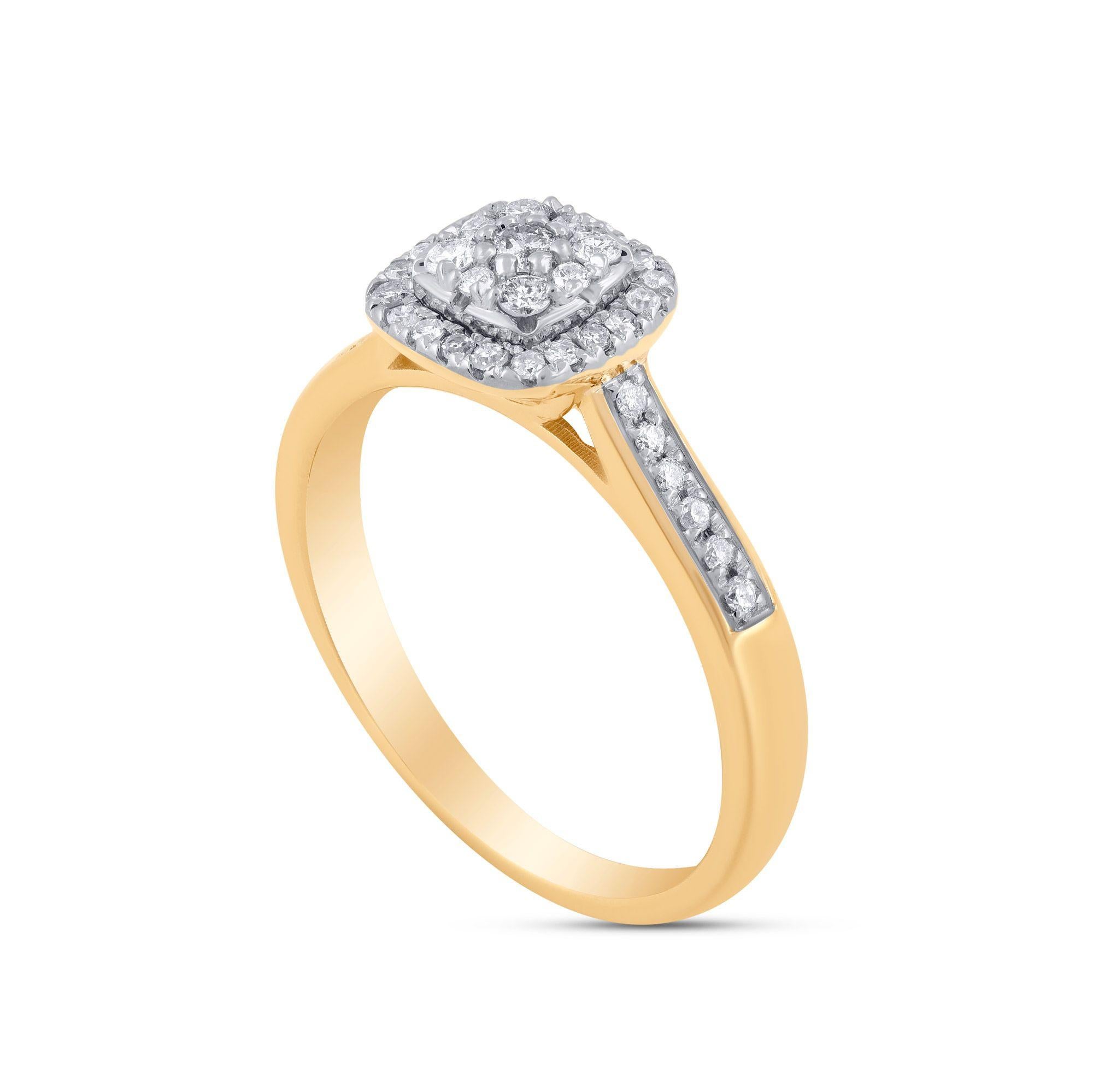 Dazzling ring studded with 41 diamonds in prong and micro pave setting. Crafted in 10kt gold, diamonds are graded H-I Color, I2-I3 Clarity. 
