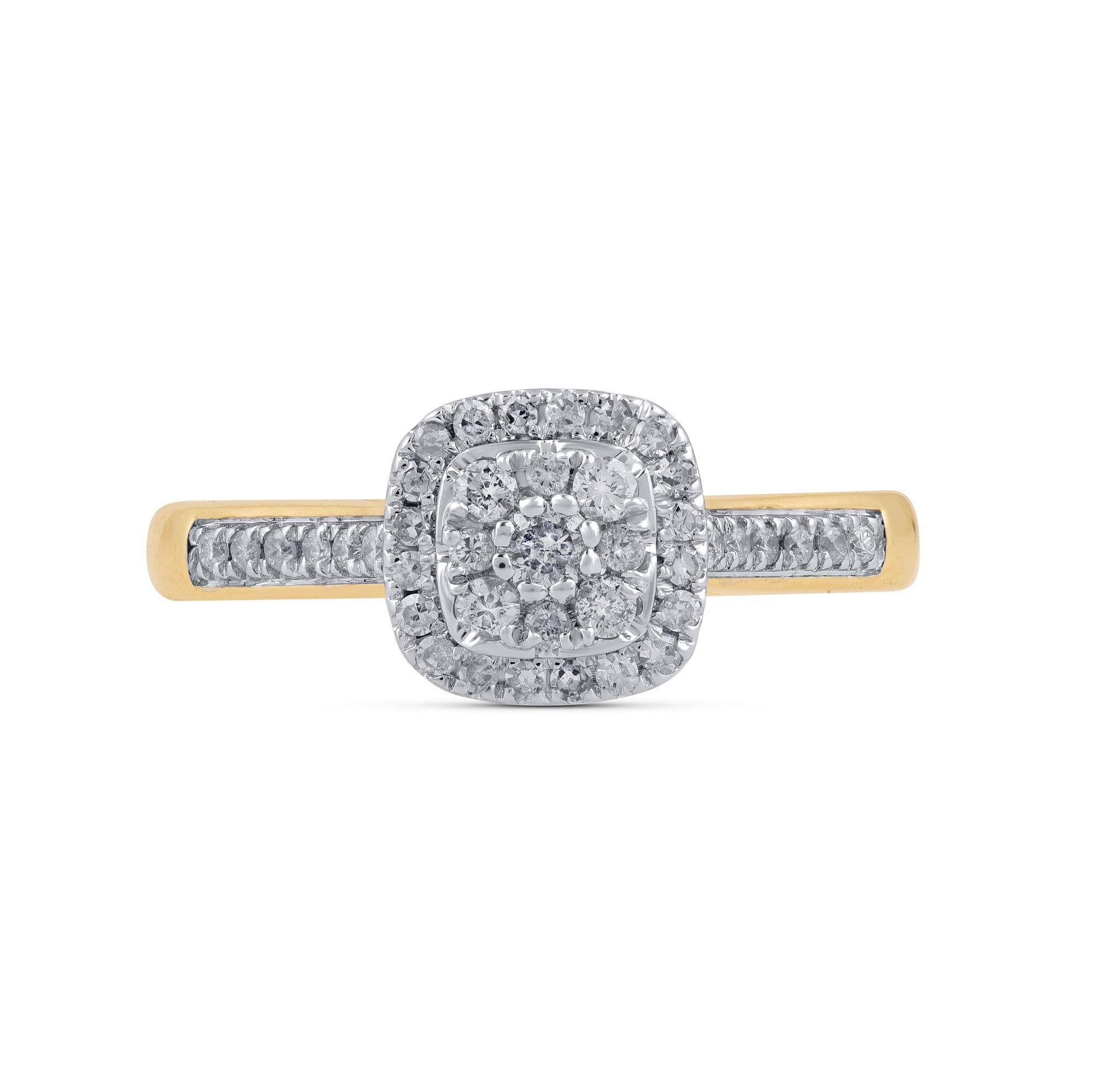 Contemporary TJD 1/3 Carat Diamond 10 Karat Rose Gold Cushion Cluster Engagement Ring For Sale