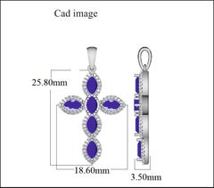 TJD 1/4 Carat Diamond & Natural Blue Sapphire 14 Karat White Gold Cross Pendant