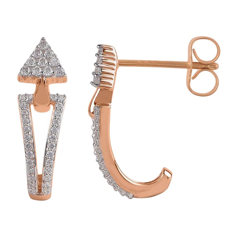 TJD 1/4 Carat Round Diamond 14K Rose Gold Triangular Curved Drop Stud Earrings
