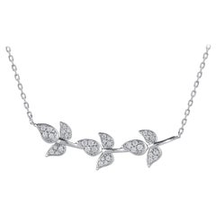 TJD 1/4 Carat Round Diamond 14Karat White Gold Leaf Branch Bar Designer Necklace