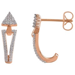 TJD 1/4Carat Round Diamond 14K Rose Gold Triangular Curved Drop Stud Earrings