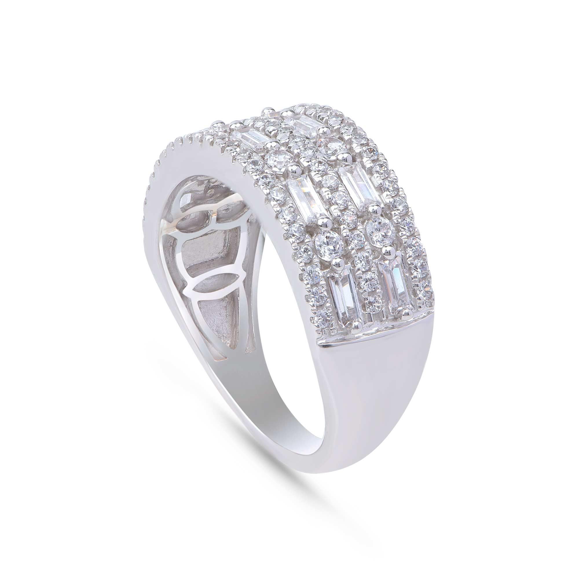 Moderne Bague d'anniversaire/de mariage TJD en or blanc 18 carats avec diamants baguettes et ronds de 1 carat en vente
