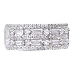 TJD 1 Karat Baguette- und runder Diamant 18K Weißgold Jahrestag/Ehering