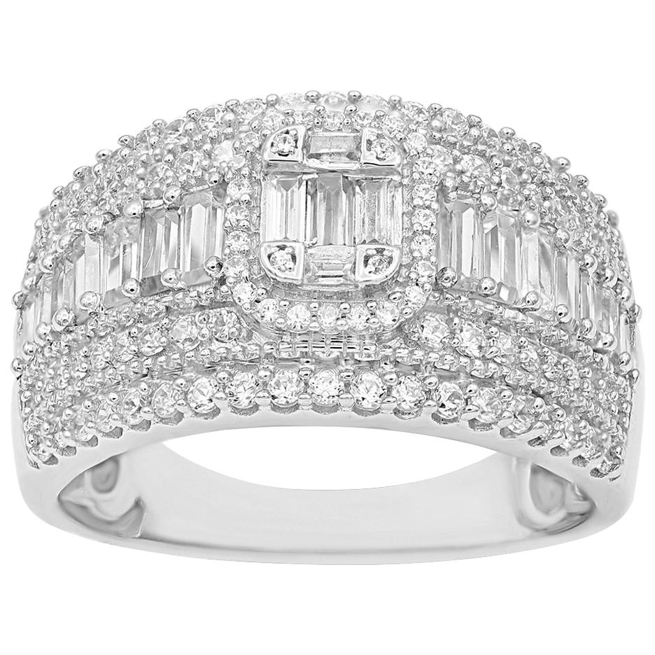 TJD 1 Carat Baguette 
Round Diamond 14 Karat White Gold Multi-row Wedding Band