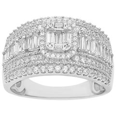TJD 1 Carat Baguette 
Round Diamond 14 Karat White Gold Multi-row Wedding Band