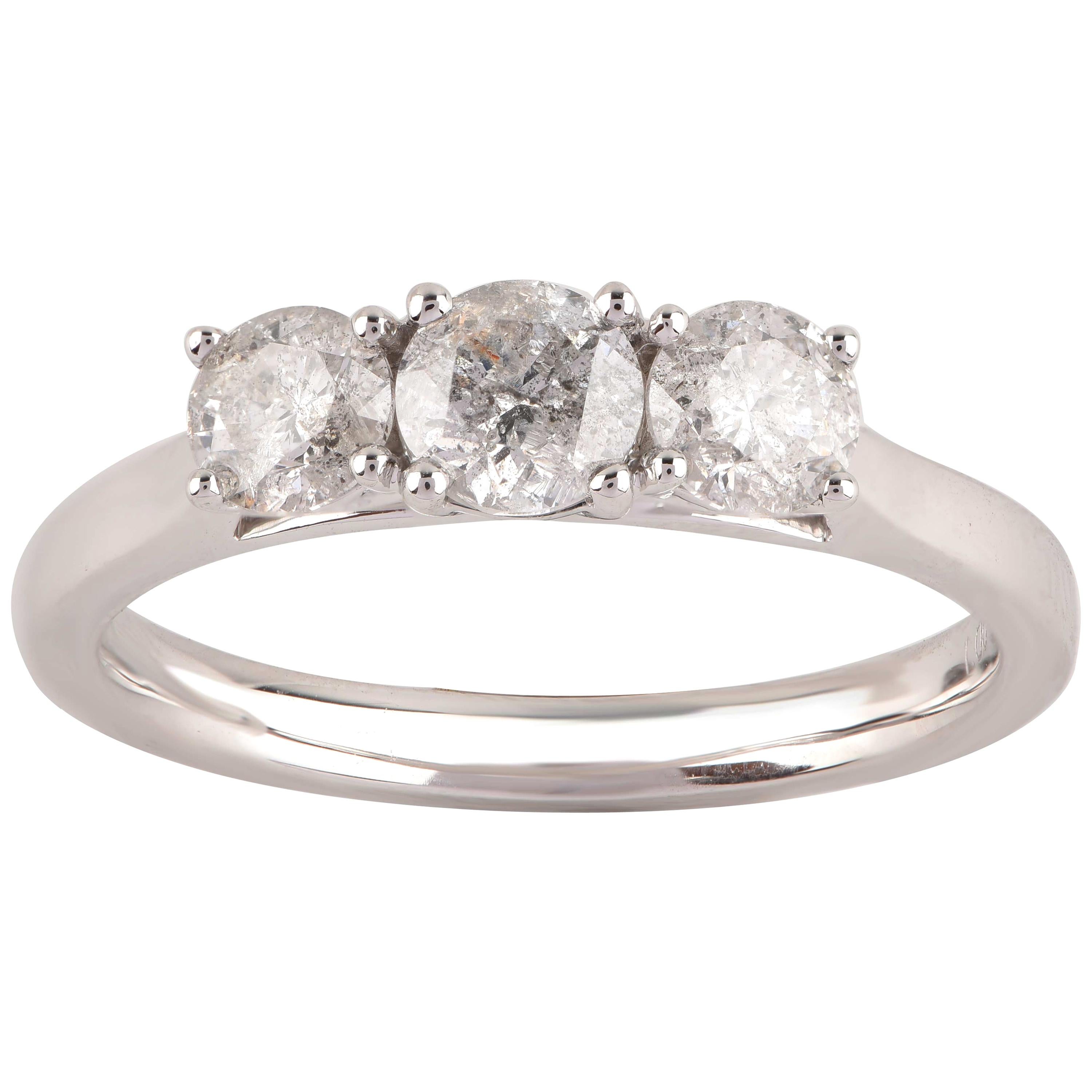 TJD 1.00 Carat Diamond 14 Karat White Gold  Classic 3-Stone Engagement Ring For Sale