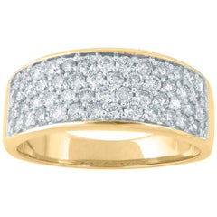 TJD 1 Carat Diamond 14 Karat Yellow Gold Multi-Row Wedding Anniversary Band