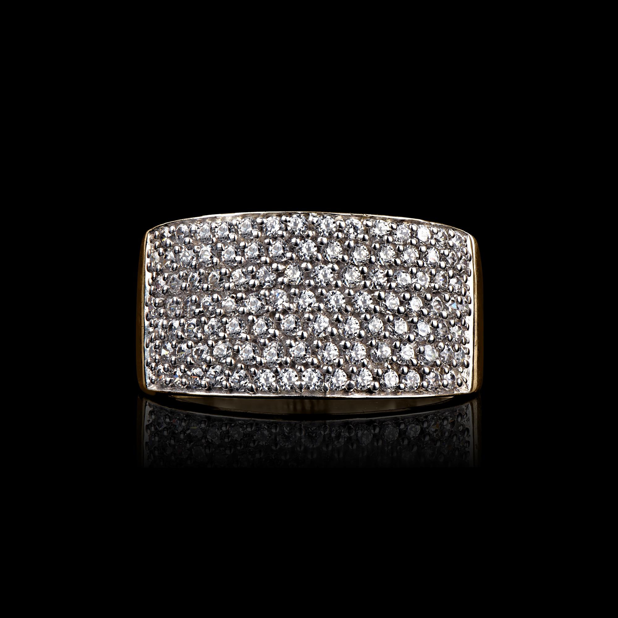 Art déco Bague d'anniversaire de mariage à plusieurs rangées de diamants de 1 carat en or jaune 14 carats TJD en vente