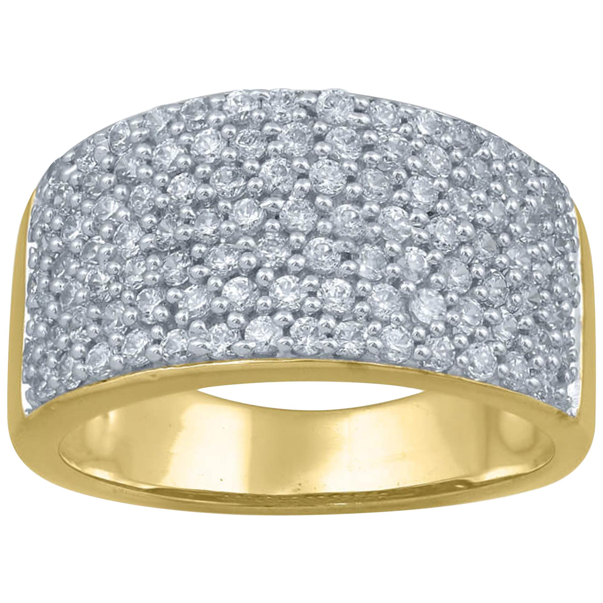 TJD Anillo de Aniversario de Boda de Oro Amarillo de 14 Kilates con Diamante de 1 Quilate y Varias Filas