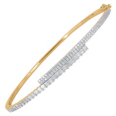 TJD 1 Carat Natural Round & Baguette Diamond Bangle Bracelet in 14KT Yellow Gold