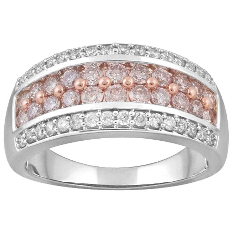 TJD 1 Carat Nat. Pink Rosé & White Diamond 18K 2Tone Gold Anniversary Band Ring