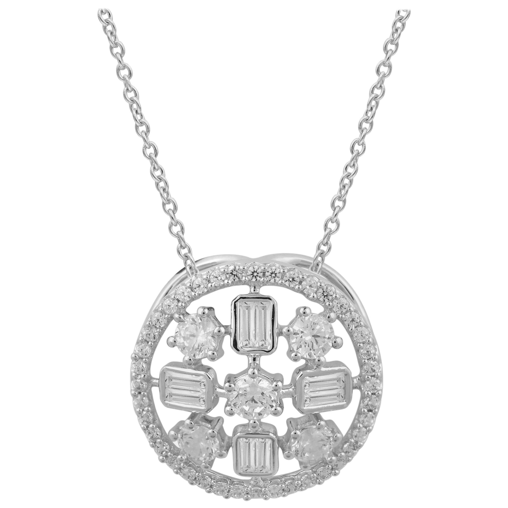 TJD Pendentif design circulaire en or 14 carats avec diamants ronds et baguettes de 1 carat