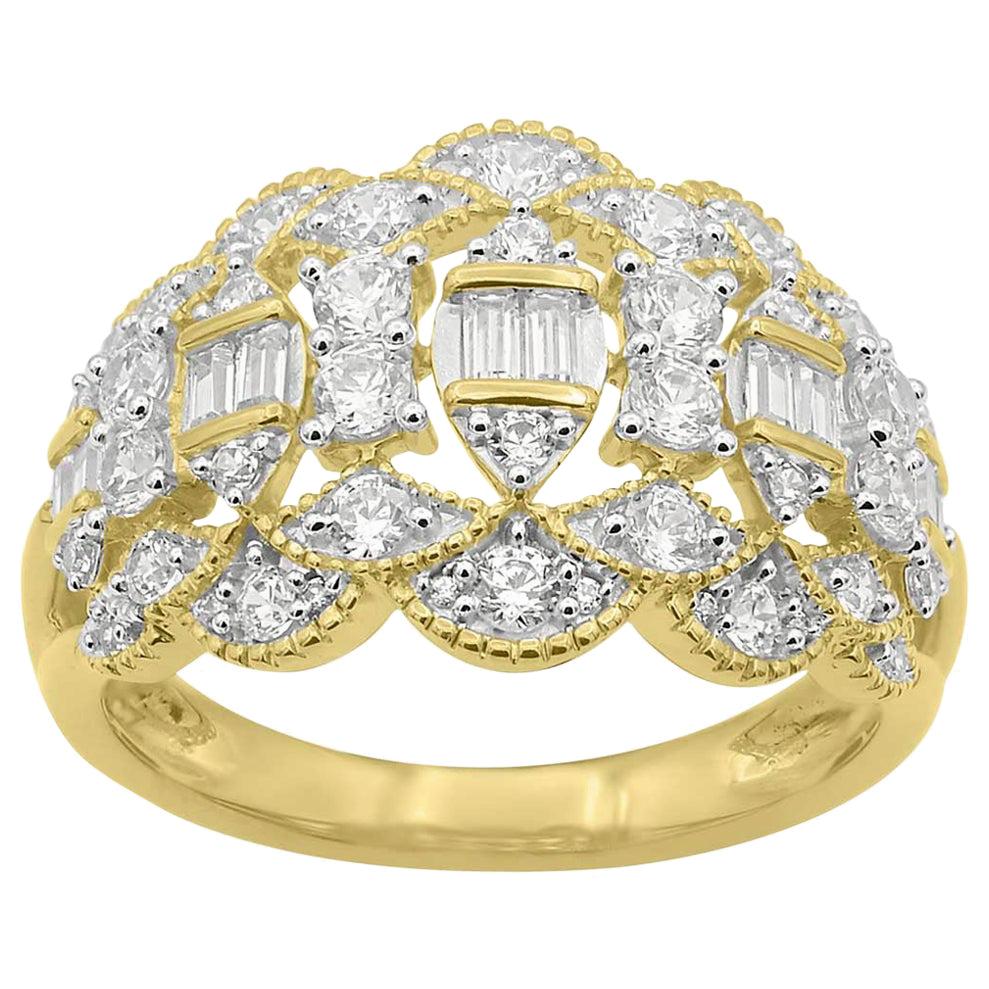 TJD 1.00 Carat Round Diamond 14 Karat Yellow Gold Art Deco Style Wedding Band For Sale