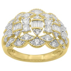 TJD 1.00 Carat Round Diamond 14 Karat Yellow Gold Art Deco Style Wedding Band