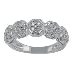 TJD 1 Carat Round and Baguette Diamond 14 Karat White Gold Engagement Band Ring