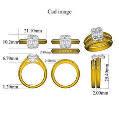 TJD 1 Carat Round and Baguette Diamond 14 Karat Yellow Gold Stackable Bridal Set