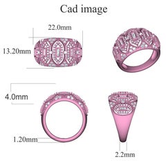 TJD 1 Carat Round and Baguette Diamond 14K Rose Gold Art Deco Style Wedding Band