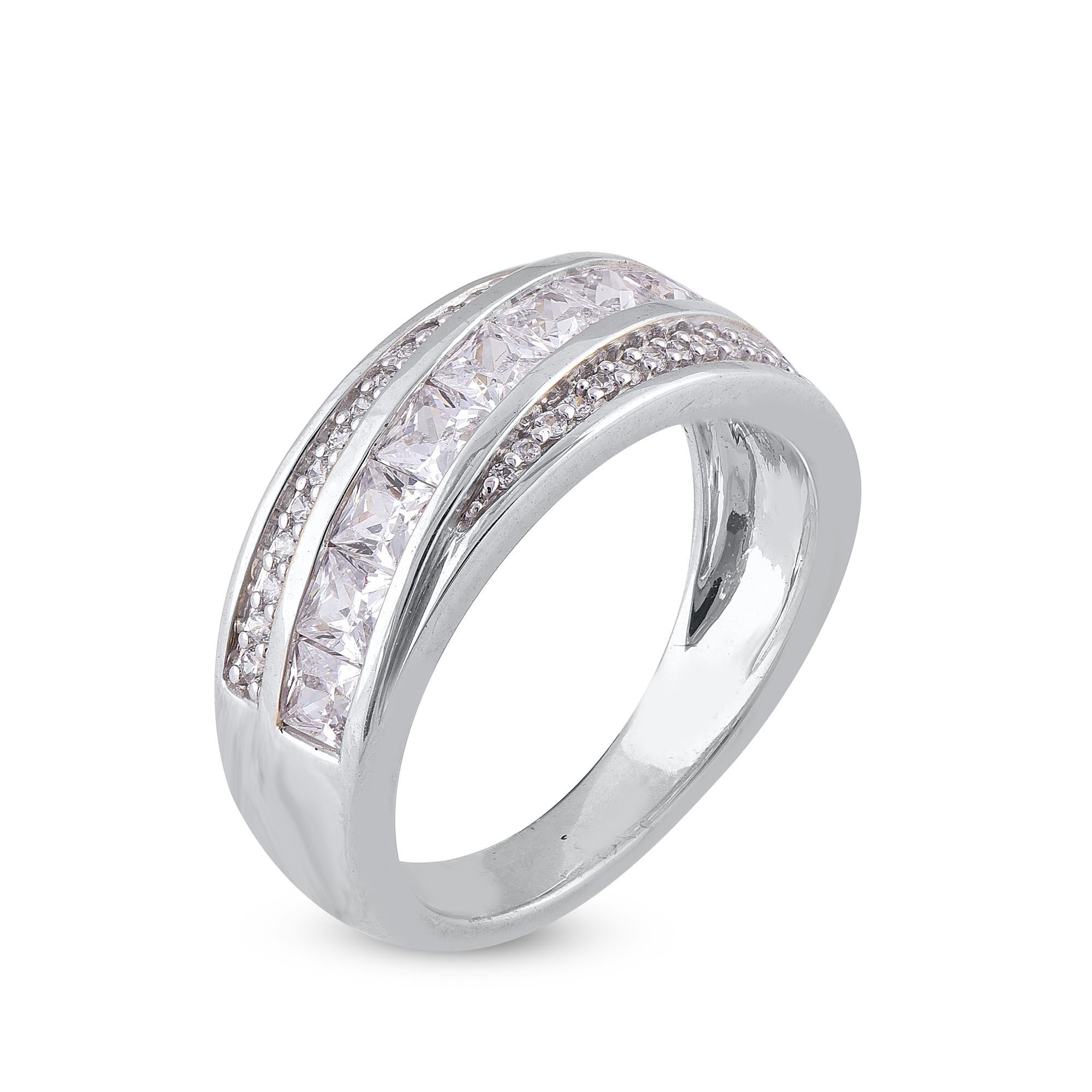 Add sparkle to your day or night look with this wide wedding band. The band is crafted from 14 karat gold in your choice of white, rose, or yellow, and features 26 Round and 9 princess cut diamond set in pave and channel set, H-I color I2 clarity