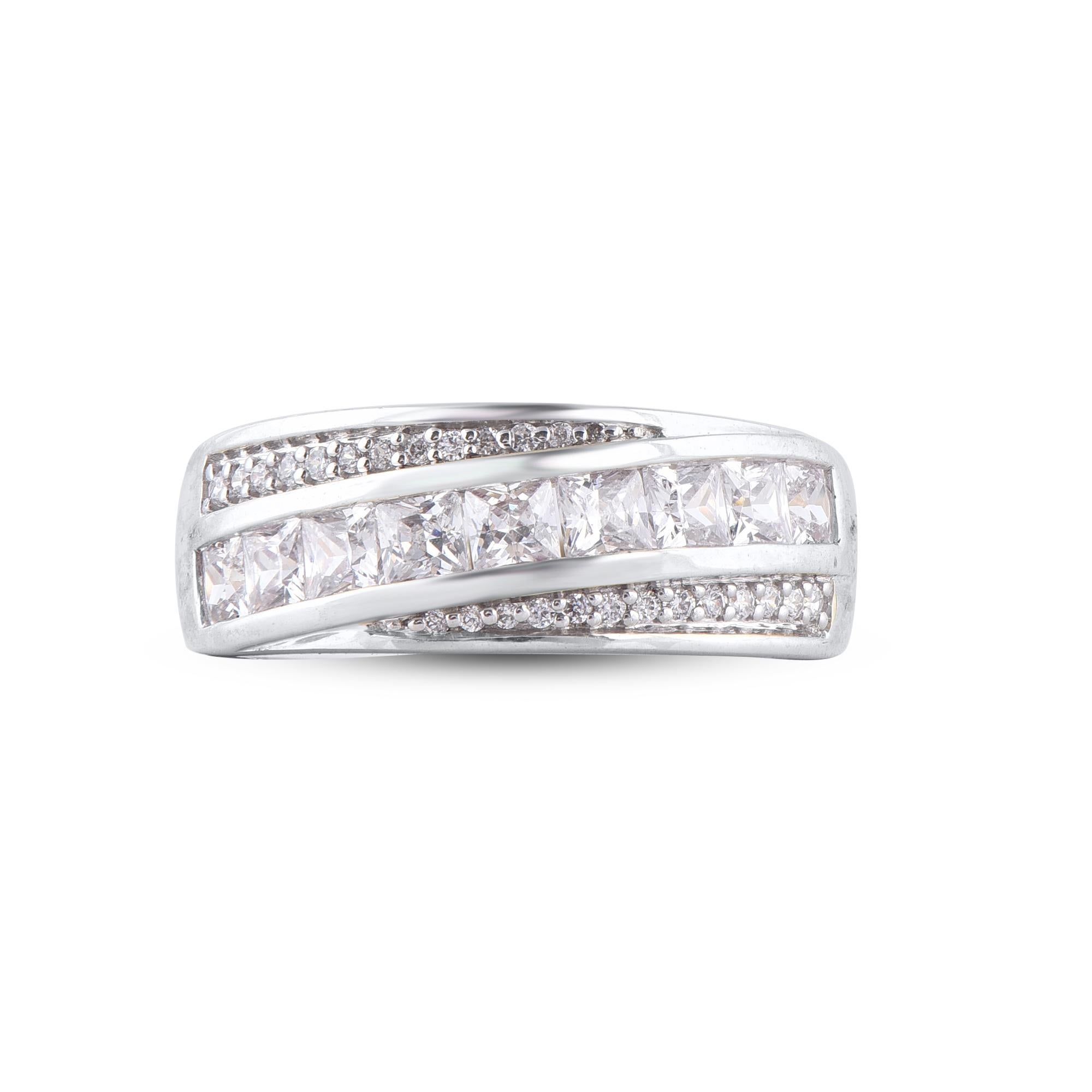 Round Cut TJD 1.00 Carat Round & Princess Cut 14 White Kt Gold Crossover Wedding Band Ring For Sale