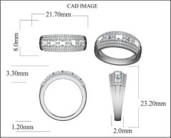 TJD 1 Carat Round and Princess Cut Diamond 14K White Gold Multi-row Wedding Band
