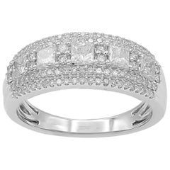 TJD 1 Carat Round and Princess Cut Diamond 14K White Gold Multi-row Wedding Band