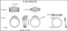 TJD 1 Carat Round & Baguette Diamond 14 Karat White Gold Cluster Bridal Ring Set