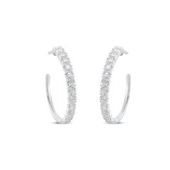 TJD Orecchini a cerchio firmati in oro bianco 14 carati con diamante rotondo e baguette da 1 carato