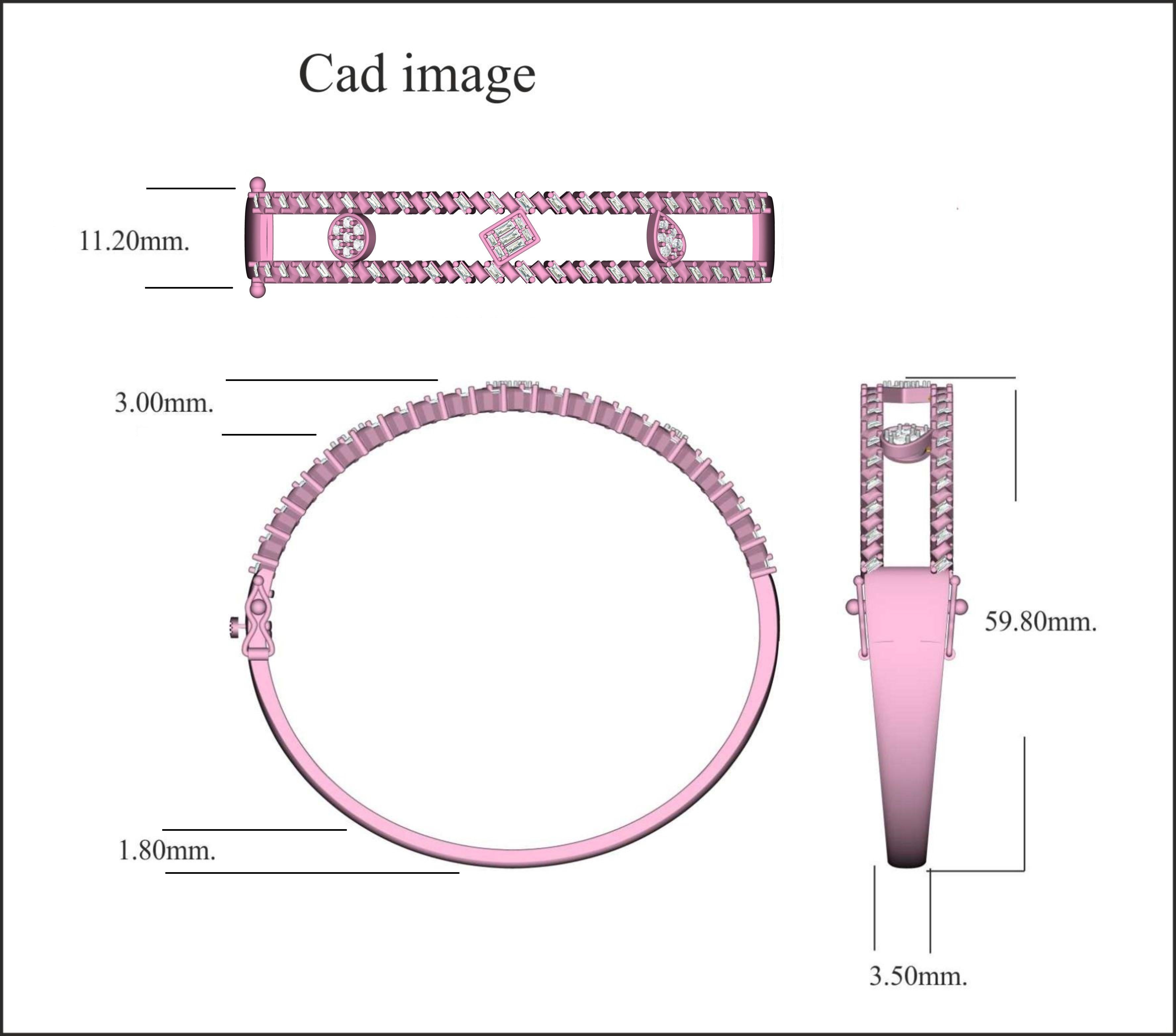 Aggiungi un tocco di brillantezza a qualsiasi look con questo braccialetto di diamanti. Incastonato con 14 diamanti rotondi e 51 diamanti a baguette incastonati in pave, a pressione e a griffe e realizzato dai nostri esperti interni in oro rosa 14