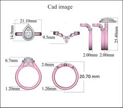 TJD 1 Carat Round & Baguette Diamond 14K Rose Gold Pear Shaped Bridal Set Ring