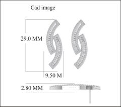 TJD 1 Carat Round & Baguette Diamond 14K White Gold Designer Boomerang Earrings