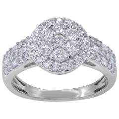 Bague de fiançailles en or blanc 14 carats avec halo de diamants ronds et baguettes de 1 carat TJD