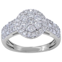 TJD 1 Carat Round 
Baguette Diamond 14K White Gold Halo Cluster Engagement Ring