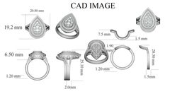 TJD 1 Karat runder & Baguette-Diamant 14K Weißgold Halo Birnenförmiger Braut-Set mit Halo