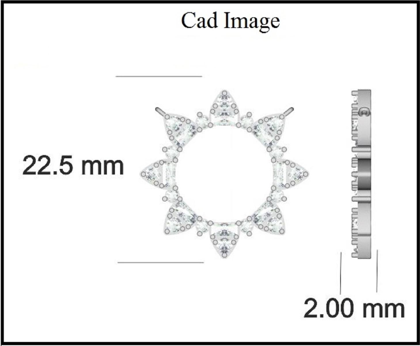 Taglio rotondo TJD Ciondolo con diamante rotondo e baguette da 1 carato in oro bianco 14K con cerchio aperto in vendita